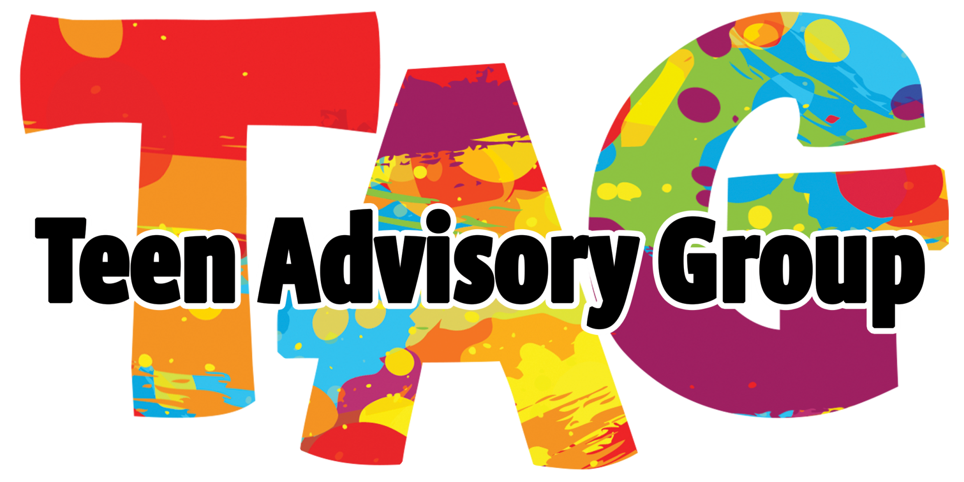 "TAG Teen Advisory Group" Logo, TAG in block letters that look graffiti painted