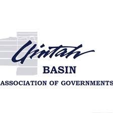 "Uintah Basin Association of Governments" logo, dark blue text, gray counties behind