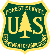 "Forest Service US Department of Agriculture" Logo, green and yellow with pine tree