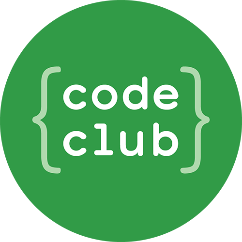 Green circle with "{code club}" printed inside