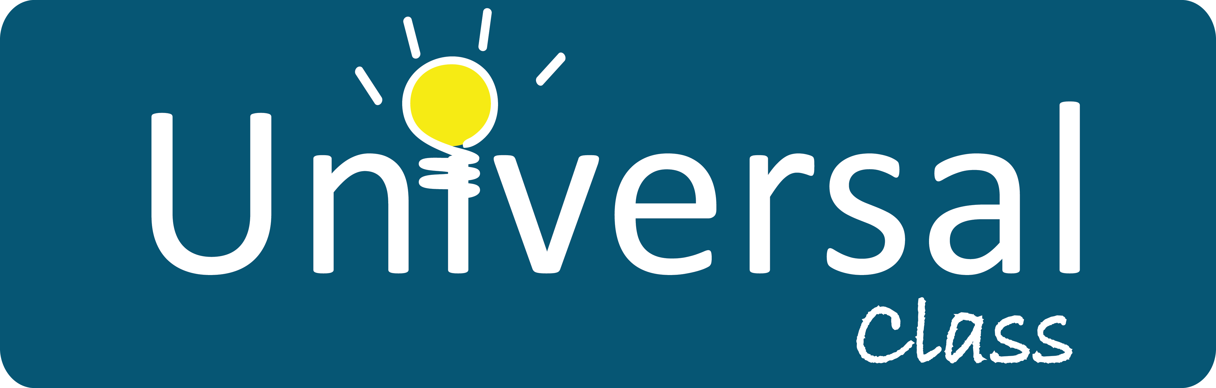 Logo; Blue rectangle, rounded corners; White text: "Universal Class" with a lightbulb at the top of the "i" in "Universal"