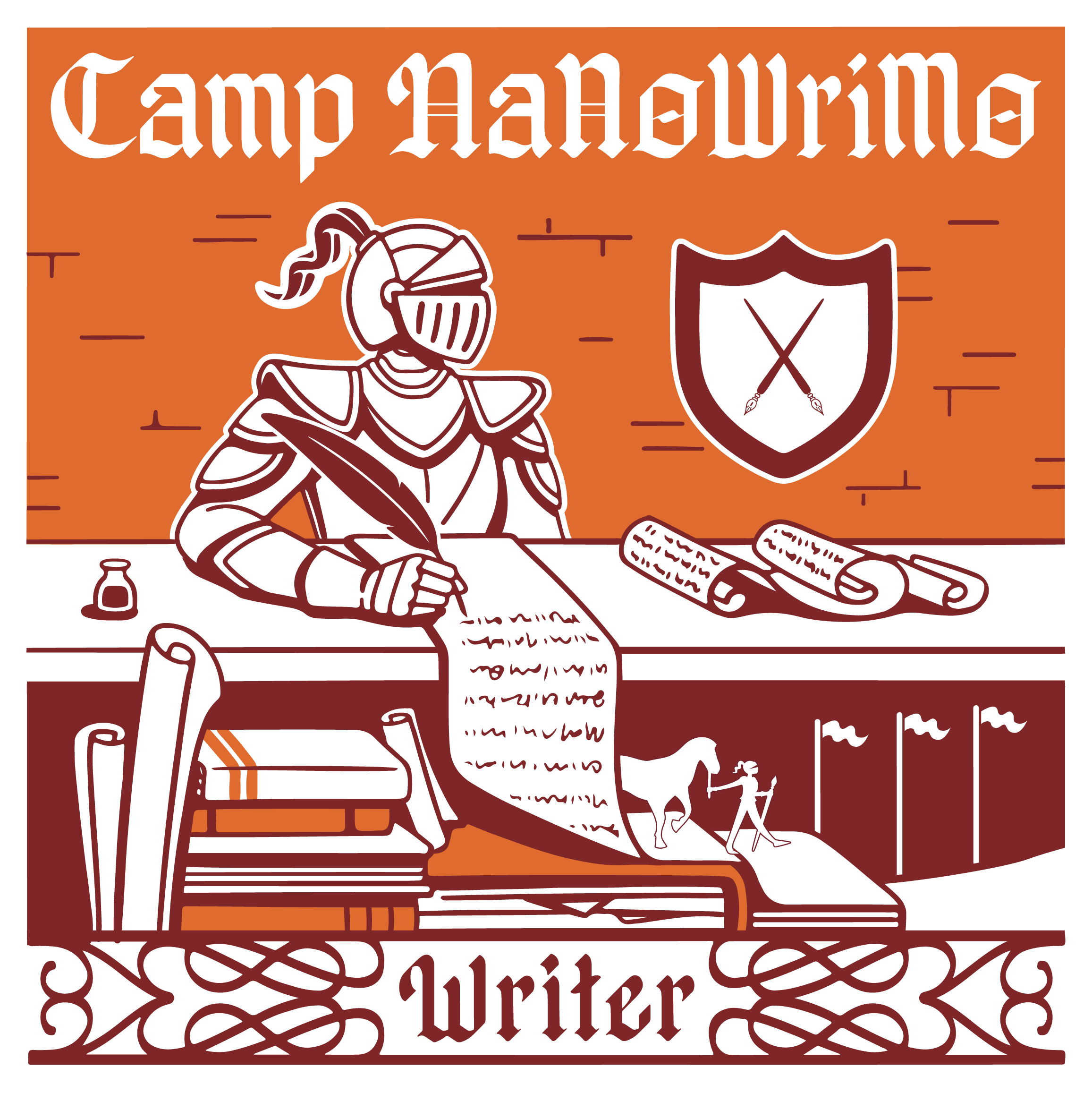 Camp NaNoWriMo Writer | A knight writing on a scroll