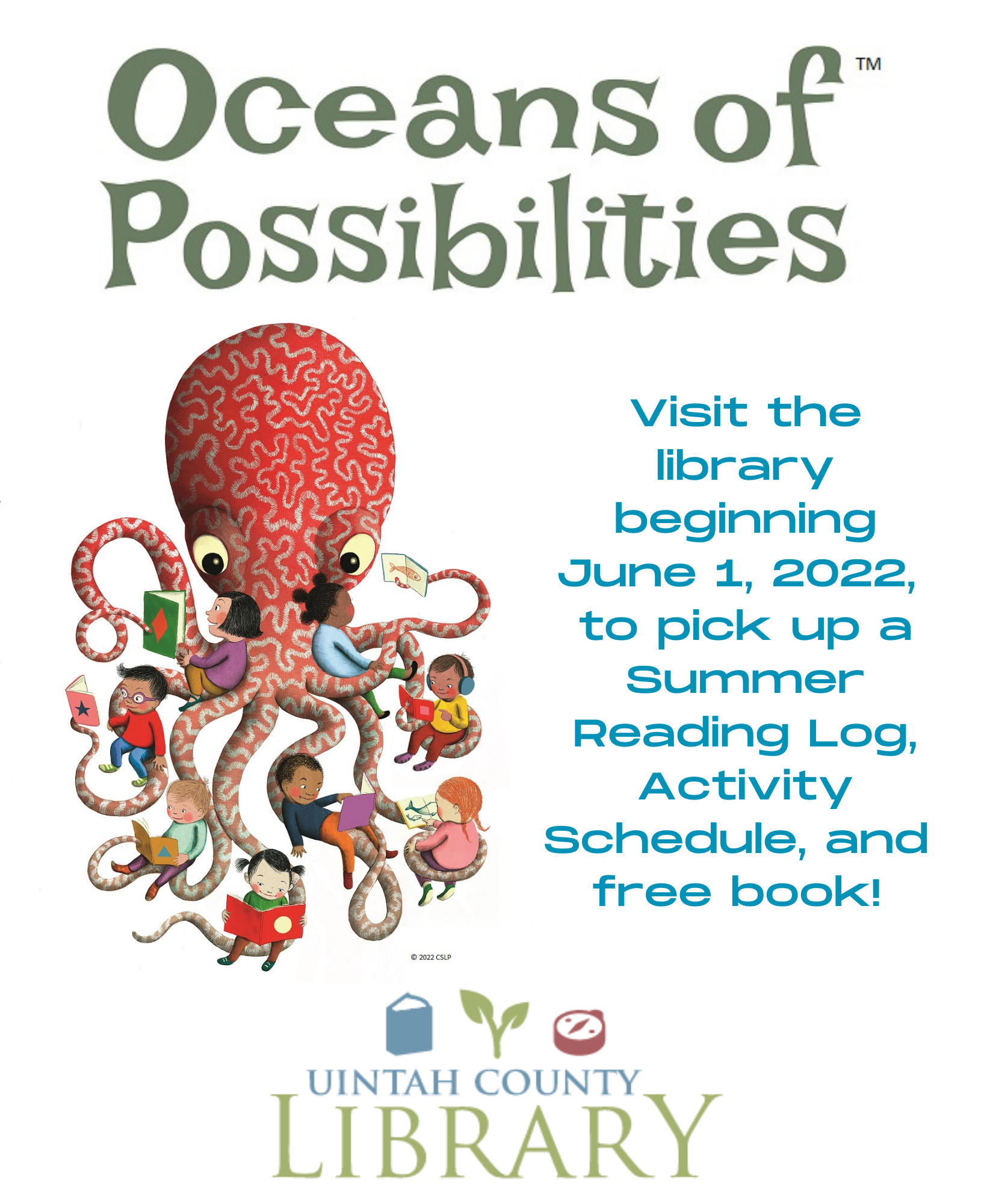 Oceans of Possibilities: Octopus supports children on its tentacles as children read books. Illustration by Sophie Blackall