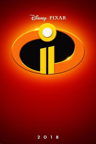 "Disney   PIXAR   i   2018" Red background, glowing symbol, orange oval, black interior, yellow "i" with two bars, white dot