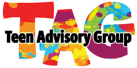 "TAG Teen Advisory Group" Logo, TAG in block letters that look graffiti painted