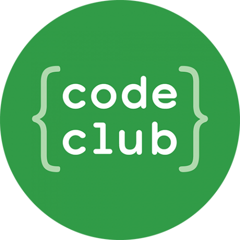 Green circle with "{code club}" printed inside