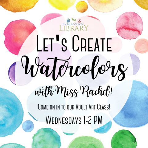 Class information on a colorful background of watercolor polka dots