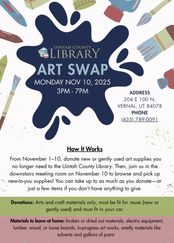 Flyer with art supplies and directions about the Art Swap