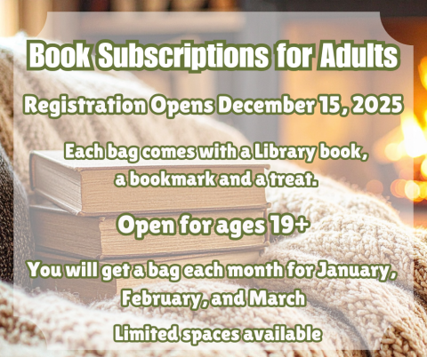 Book bag information in white text on a background of a pile of books sitting on a blanket before a fireplace.