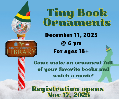 A sunny winter background, with event information on the event. A striped pole with an elf hat sits to the left.