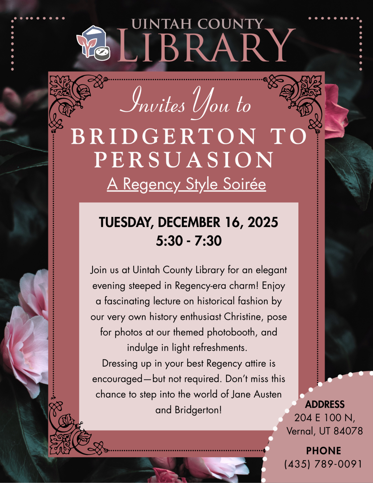 Regency Event Flyer with flowers in background
